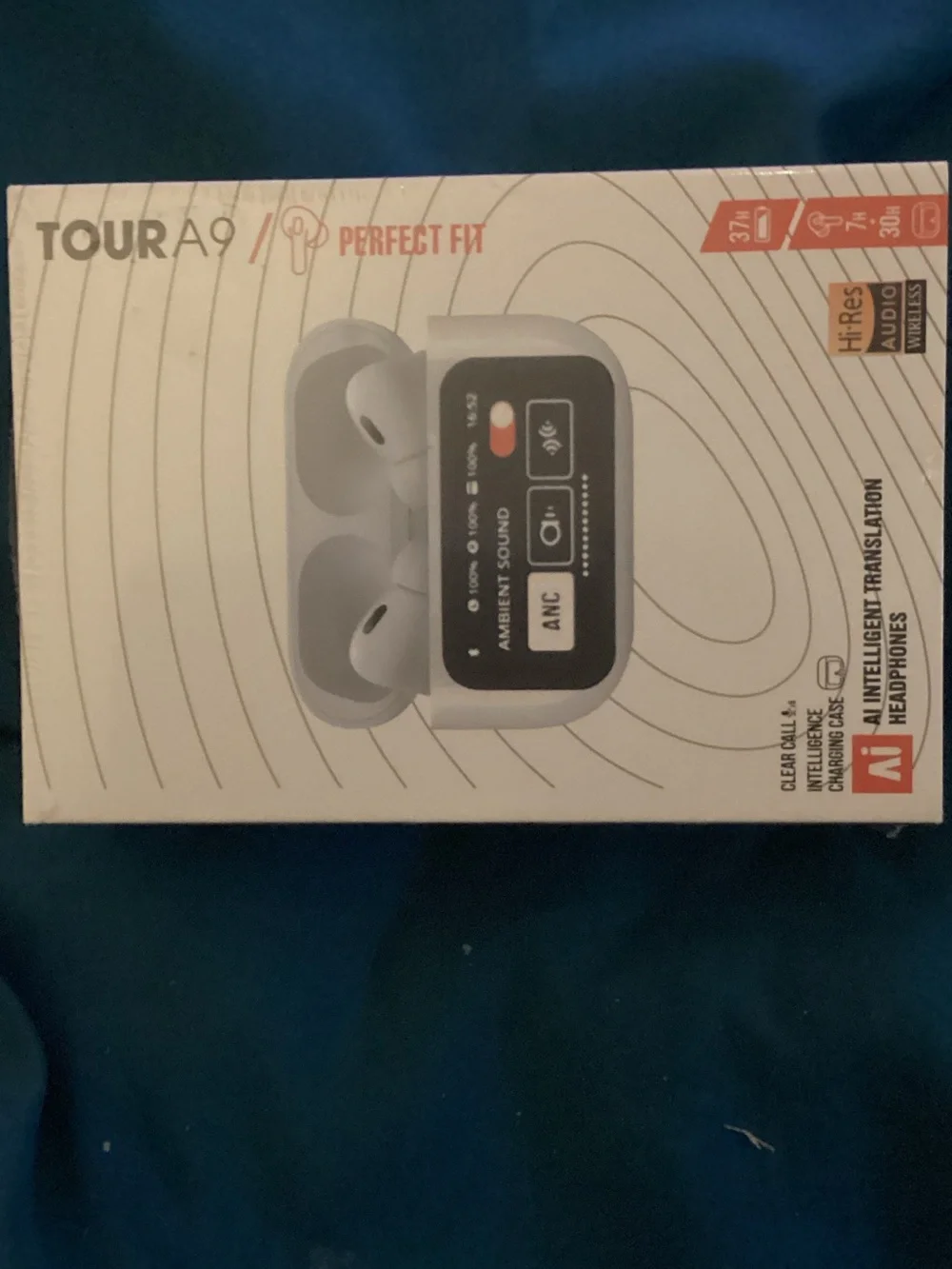 TOUR A9 White Wireless AI Translation Earbuds with Charging Case